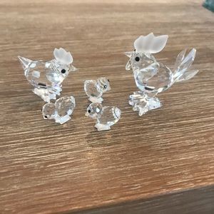 Swarovski Rooster and Hen and 3 baby chicks